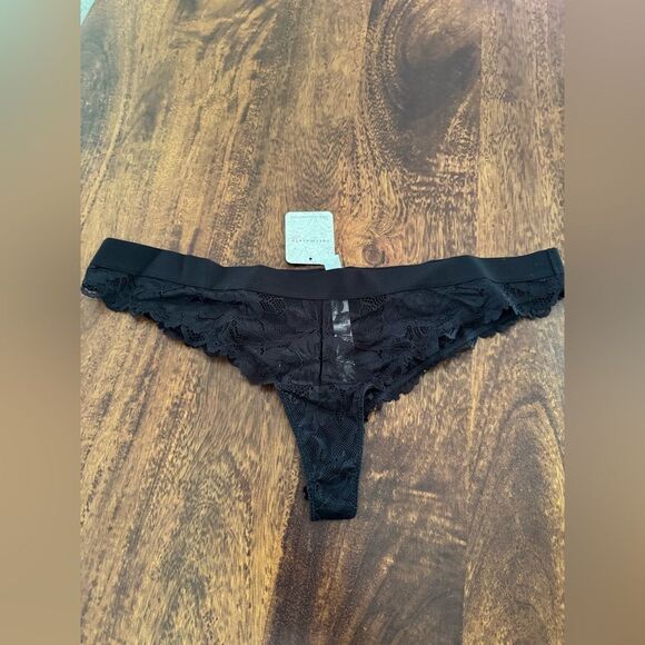 FREE PEOPLE EVERYDAY LACE TANGA BLACK - Picture 3 of 3